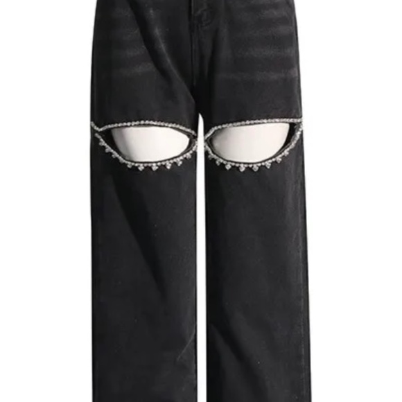 Denim - BLACK Jeans with Rhinestone cut out